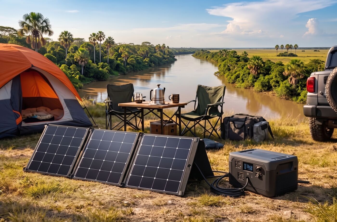 Estación de carga portátil con paneles solares plegables