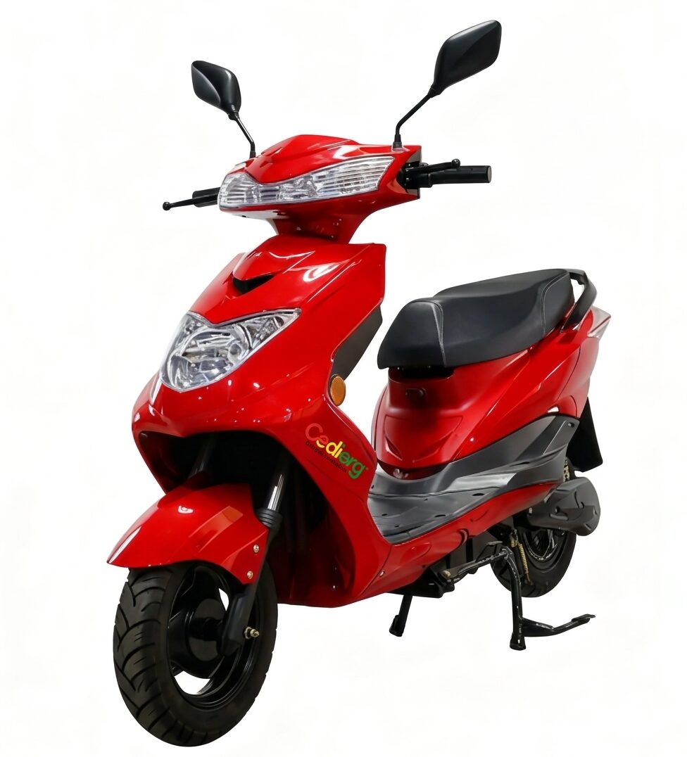Moto eléctrica roja con logo CEDIERG